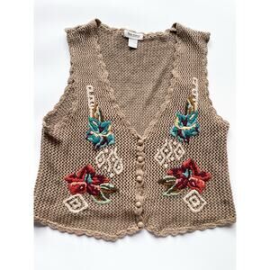 Women's Vintage Crochet Floral Boho Vest Size Large